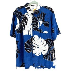 NEW Krisna Hawiian Shirt Men's XL Blue Palm Leafs Luau Vacation Summer Beach Fun